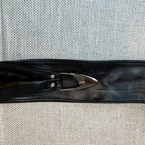 COPY - Vintage Black Wide Leather Belt with Silver Tone Hook Large